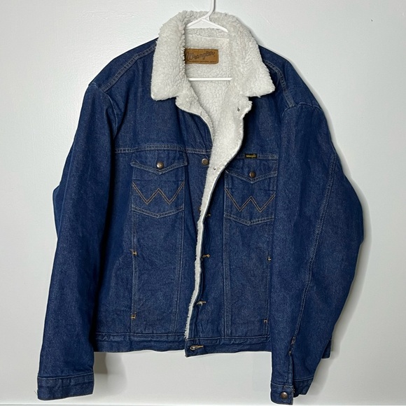 Vintage Wrangler Authentic Cowboy Denim Sherpa Lined Jacket XL M-159 70s 80s - Picture 6 of 11